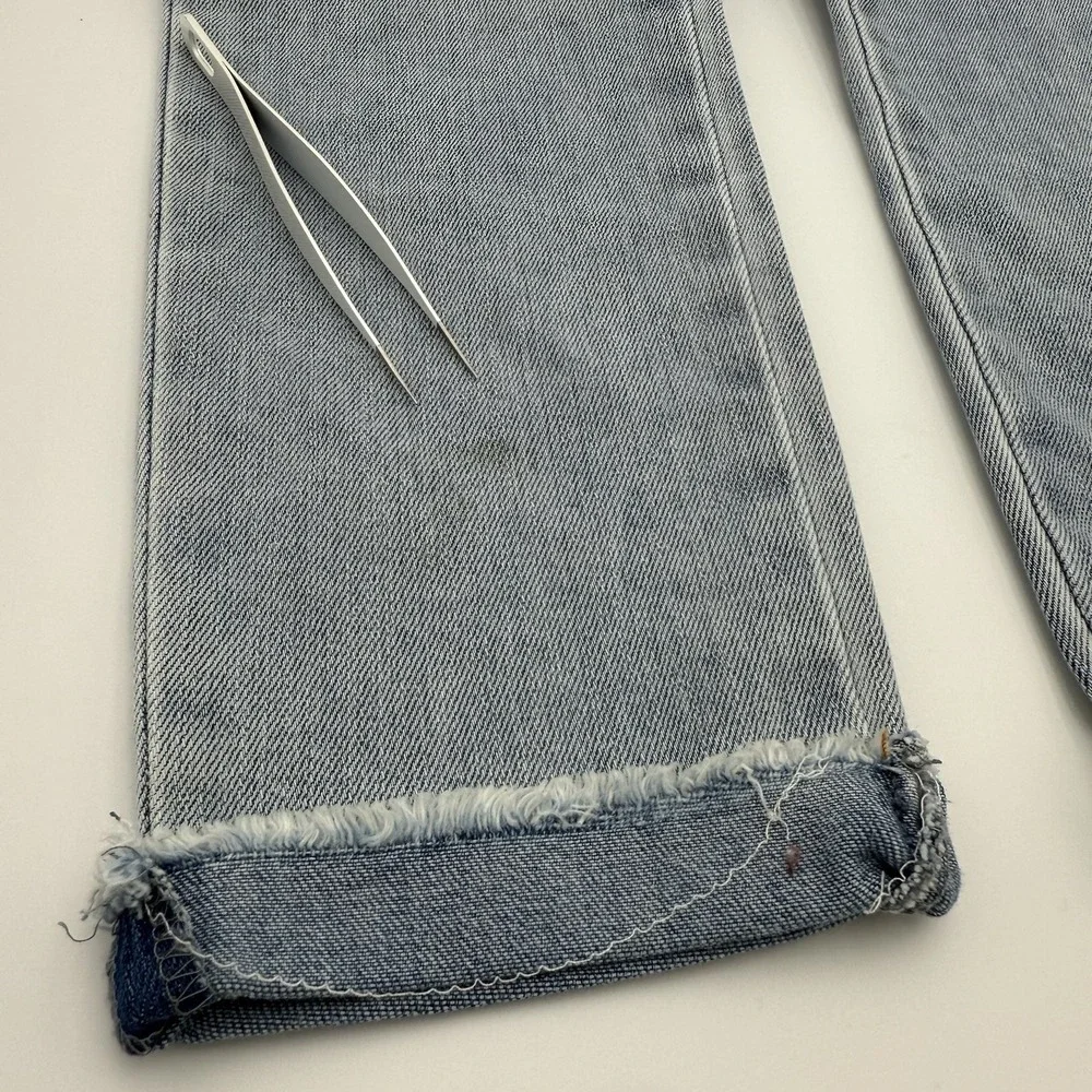 Girls Denim Pants Butterfly Embroidered Size 10 Cuffed Straight Leg Light‎ Wash